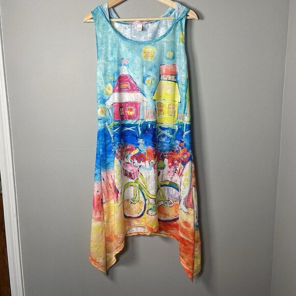 Leoma Lovegrove Happy Place Women’s M Hooded Cover Up Vented Sleeveless Beach - Picture 5 of 13